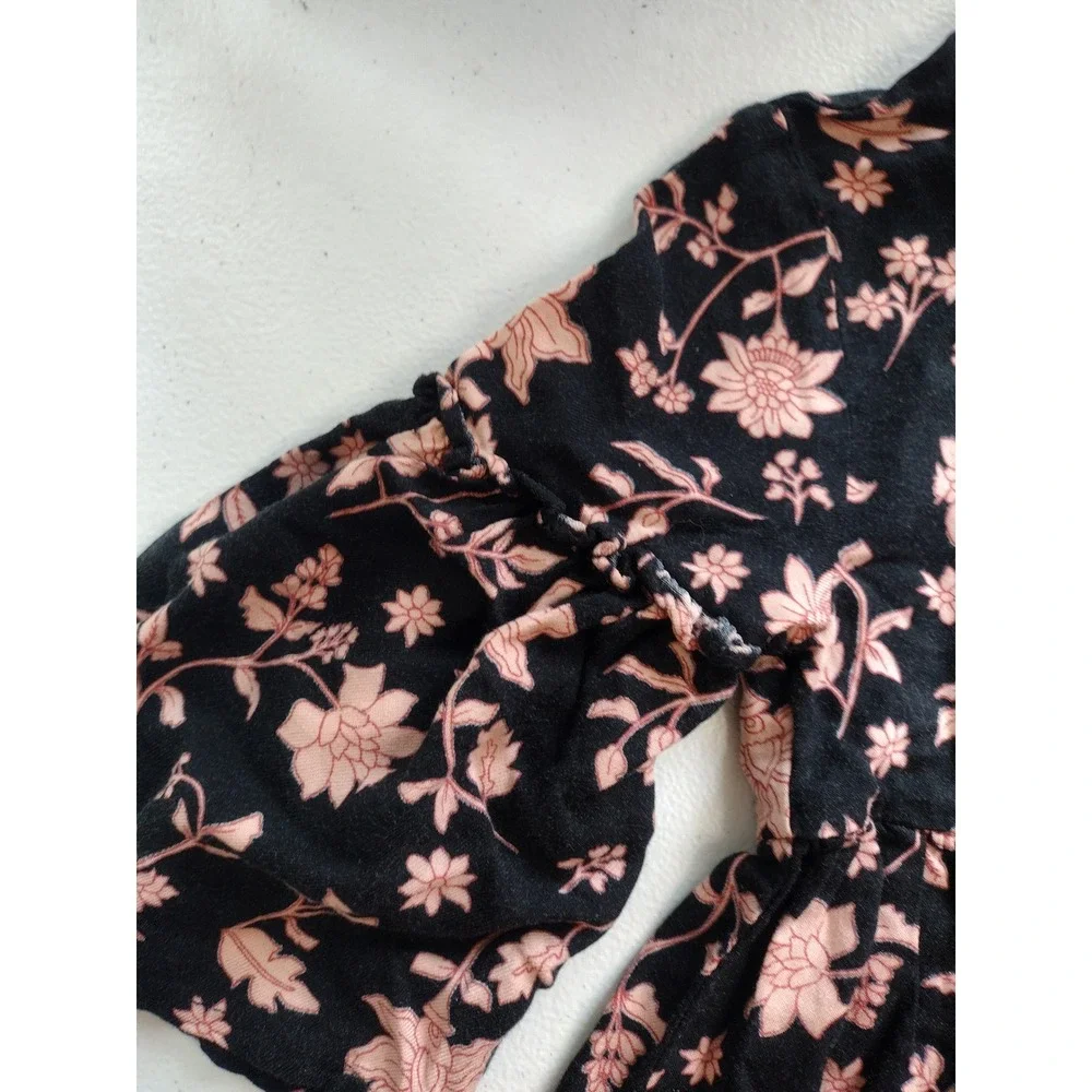 OshKosh Bgosh Girls Black Pink‎ Floral Viscose Babydoll Dress Size 4/5